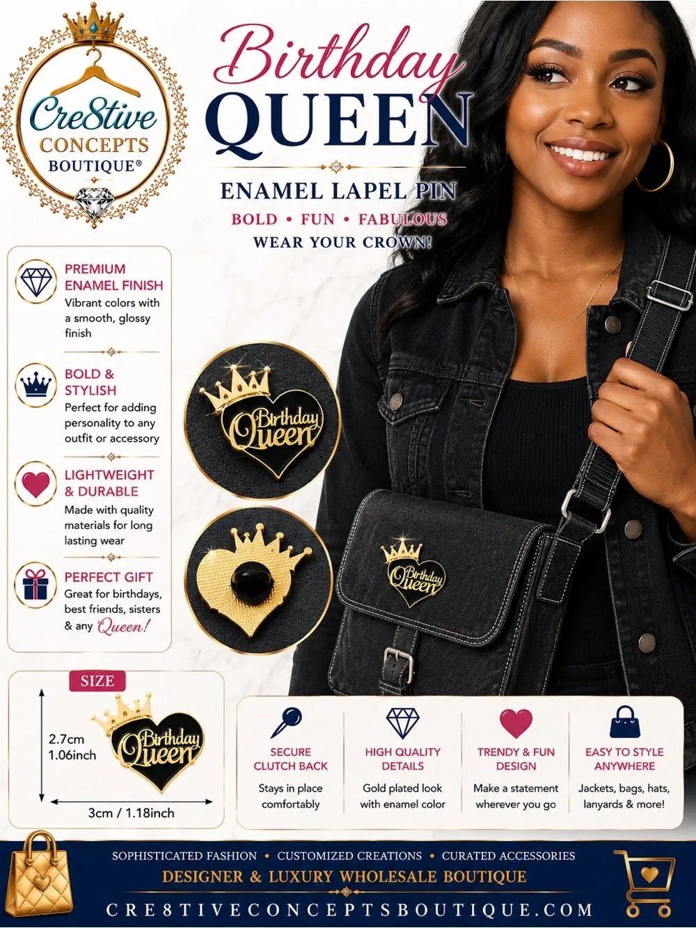 Birthday Queen Enamel Lapel Pin